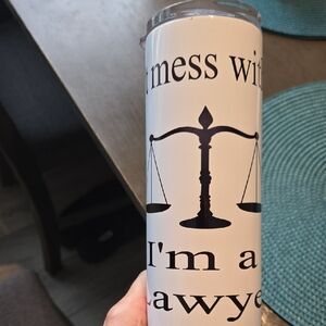 White Lawyer Tumbler with Scales Design